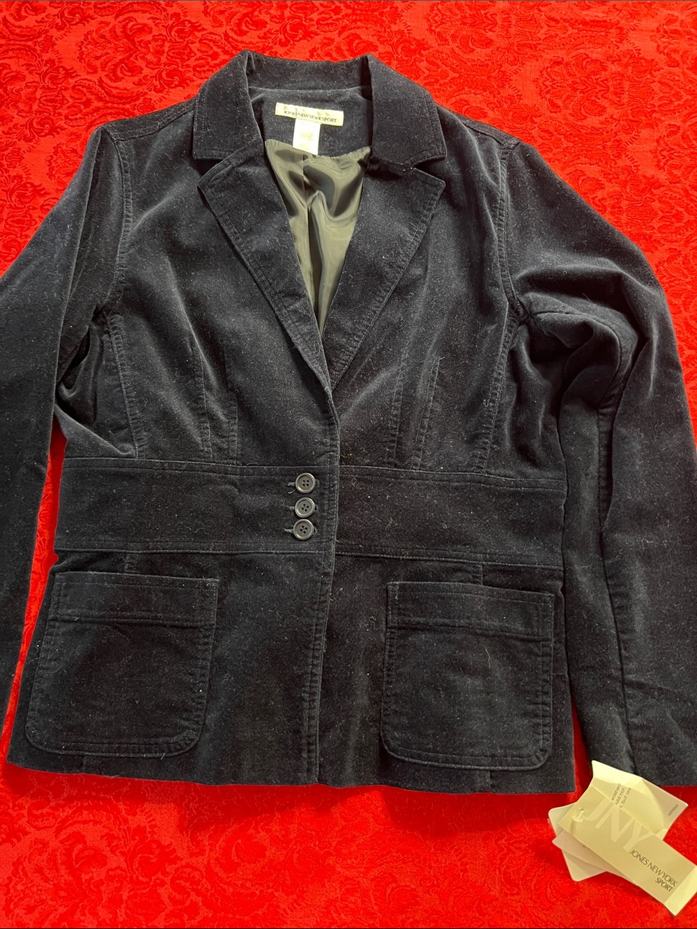 Jones New York Sport Women’s Blue Velvet Blazer Large Cotton Jacket Tailored